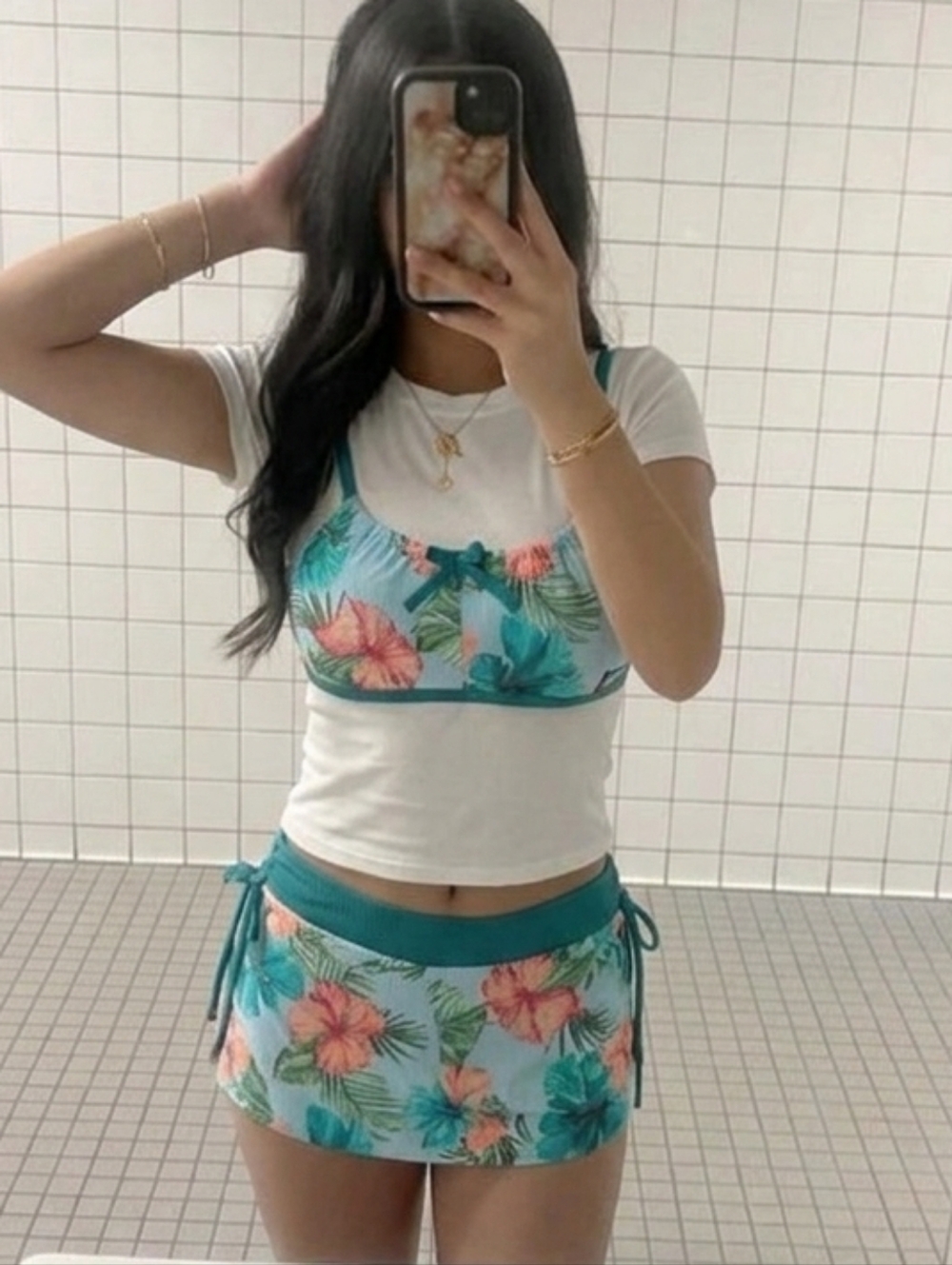Vintage Y2K Justice Tropical Hibiscus Floral Bikini Top - Size L (12/14)